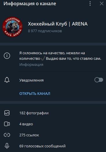 Хоккейный Клуб ARENA — отзывы о канале