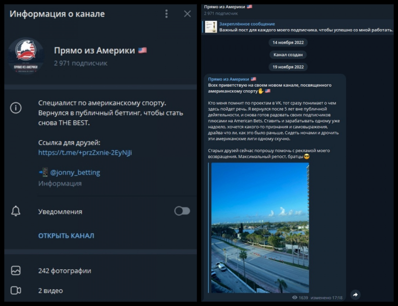 «Прямо из Америки» — телеграм-канал с прогнозами на спорт: обзор, отзывы