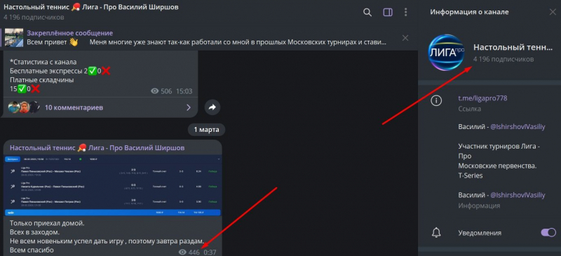 «Договорные матчи/ Настольный теннис Лига-Про Василий Ширшов»: честный обзор телеграмм-канала, отзывы