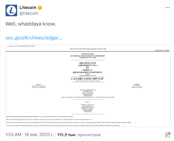 Цена Litecoin взлетела на 20% из-за растущего ажиотажа вокруг ETF